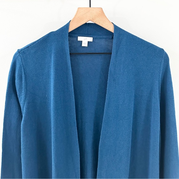 J. Jill Open Front Wool Silk Blend Long Line Cardigan Blue Size Small - Picture 3 of 6